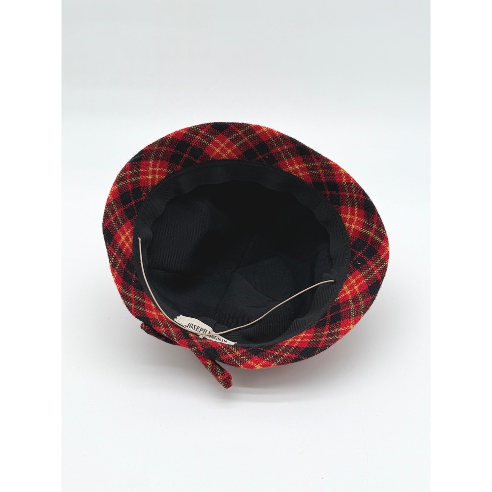 Vintage Joseph Magnin Plaid Wool Newsboy Cap Red Tartan Driving Hat - Picture 8 of 8